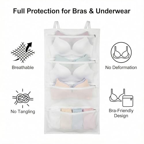 2 Pack Bra Laundry Bags for Washing Machine Bra Bags for Laundry 4-in-1 Mesh Bag for Washing, Drying, Storage and Dust Protection(D–F Cup Capacity)