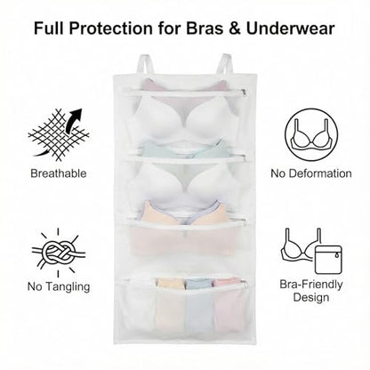2 Pack Bra Laundry Bags for Washing Machine Bra Bags for Laundry 4-in-1 Mesh Bag for Washing, Drying, Storage and Dust Protection(D–F Cup Capacity)