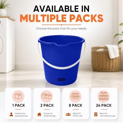 Superio 2.75 Gallon Bucket, Plastic Cleaning Pail with Handle, Car Wash Bucket, Small Utility Bucket for Mopping, Fishing, Camping & Household Use, Durable, Blue - 4 Pack - color: Blue, size: 4 Pack