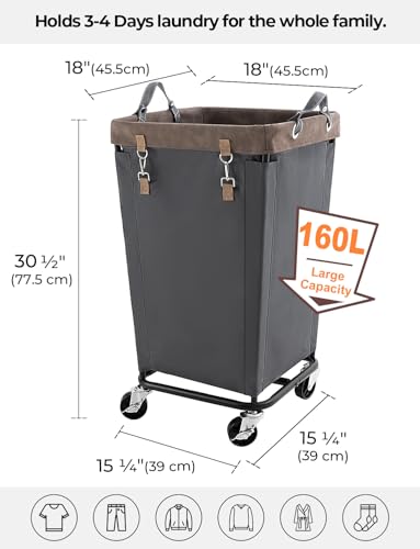 StorageWorks 160L Laundry Basket with Wheels, Rolling Hampers for Clothing - color: Grey, size: 160L