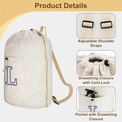 Laundry Bag Backpack Personalized Initial Canvas Laundry Bag, Letter L - color: Letter L, size: X-Large