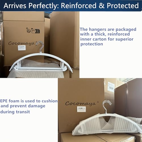 Metal Hangers with Non-Slip Rubber Coating, No Shoulder Bumps, Contour Design with Pants Bar for Sweaters & T-Shirts, White, 16.5 Inch, Pack of 10