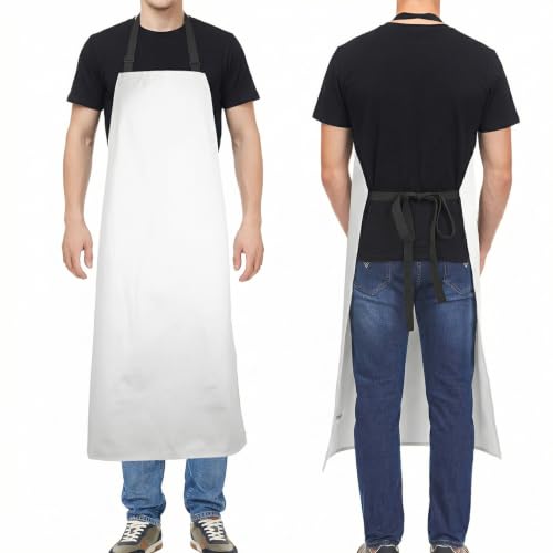 Molaxhome PU Waterproof Apron for Chef Lightweight Oil-Resistant Work Apron - color: White