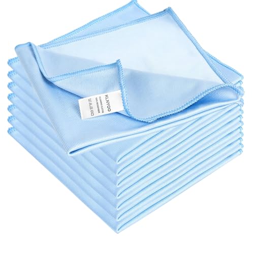 KLNYOO Microfiber Glass Cleaning Cloths Lint Free Streak Free Quickly and Easily Clean Windows & Mirrors Without Chemicals Polishing Cloth 16x16 Inch 8 Pack Blue - color: Blue