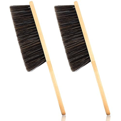 2 Pieces Dust Brush Hand Broom Wooden Bench Brushes with Soft Bristles Counter Brush with Long Wood Handle Household Cleaning Brush for Sofa Bed Fireplace Car - color: Brown