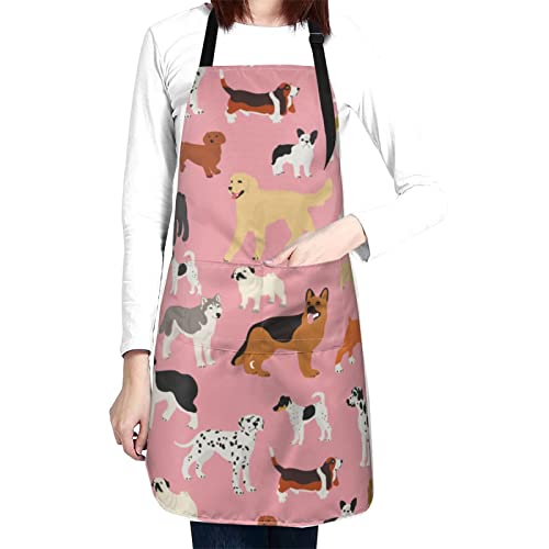Perinsto Waterproof Apron With 2 Pockets Kitchen Chef Aprons Bibs For Cooking Baking Painting Gardening Grooming - color: Dogs