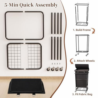 Laundry Hamper with Wheels and Lid, 150L Large Rolling Laundry Basket Black - color: Black, size: 150L