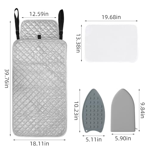 Ironing Mat Kit, 39.8" x 18.1" Foldable Portable Large 4-in-1 Ironing Mat with Magnetic Edges for Tabletop, Door, Washer & Dryer