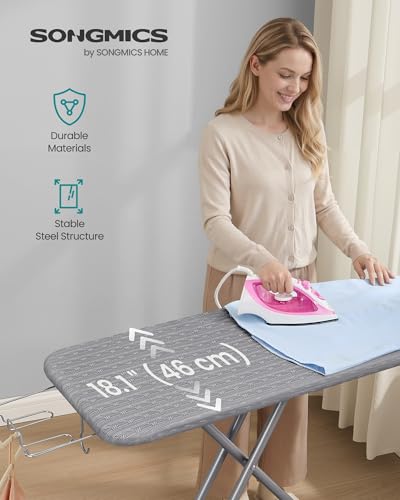 SONGMICS Ironing Board, Foldable, with Iron Rest, 49 x 18 Inches - color: Dove Gray, size: 18"×49"