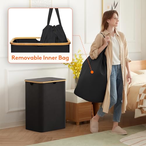 Lifewit 150L Large Laundry Basket with Lid, 2 Removable Bags, Black - color: Black, size: 150L
