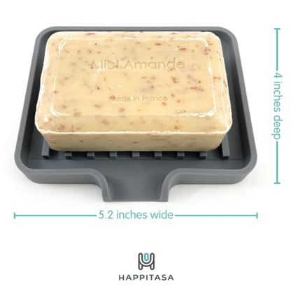 Silicone Soap Dish Tray and Sponge Holder with Drain Chute, Rectangular, Kitchen and Bathroom Sink Organizer (Light Grey, 5.2"x4" (Set of 2), 7.2 Ounces) - color: Light Grey, size: (SM) 5.2"x4" (2pcs)