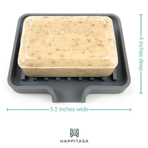 Silicone Soap Dish Tray and Sponge Holder with Drain Chute, Rectangular, Kitchen and Bathroom Sink Organizer (Mocha, 5.2"x4" (Set of 2), 7.2 Ounces) - color: Mocha, size: (SM) 5.2"x4" (2pcs)