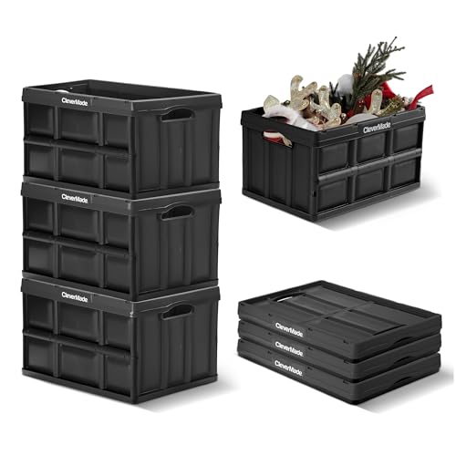 CleverMade Collapsible Storage Bins, 46L 3 Pack, 75 lb Stackable, Obsidian - color: Obsidian, size: 46l - 3 Pack