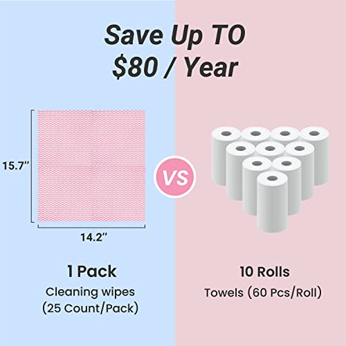 Reusable Cleaning Cloths Dish Paper Towels, Domestic Cleaning Towels, Multipurpose Quick-Dry Rag Dish Cloths Heavy Duty Handy Wipes for Kitchen 25 Count 14.2"X15.7", Pink - color: Pink-25