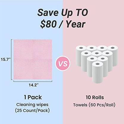 Reusable Cleaning Cloths Dish Paper Towels, Domestic Cleaning Towels, Multipurpose Quick-Dry Rag Dish Cloths Heavy Duty Handy Wipes for Kitchen 25 Count 14.2"X15.7", Pink - color: Pink-25