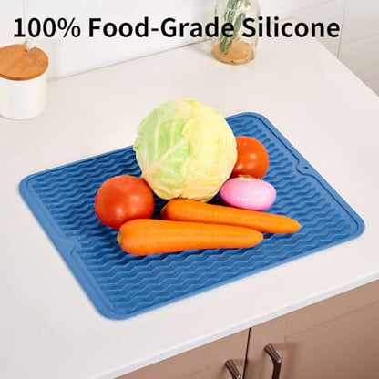 ZLR Silicone Dish Drying Mat for Kitchen Counter, 16"x12", Lichen Blue - color: Lichen Blue, size: 16" x 12"
