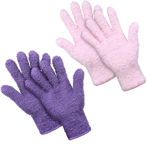 Patelai 2 Pairs Microfiber Gloves for plants Dusting Cleaning Glove Mittens House Cars Blinds Dusting(Pink, Violet,Large) - color: Pink, Violet, size: Large