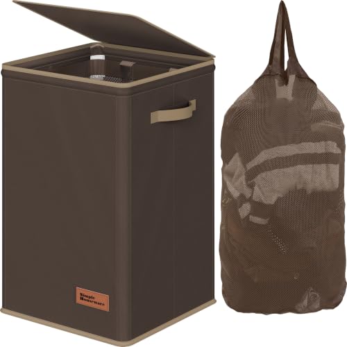 Simple Houseware Foldable Laundry Hamper Basket with Lid and Bag, Brown - color: Bronze