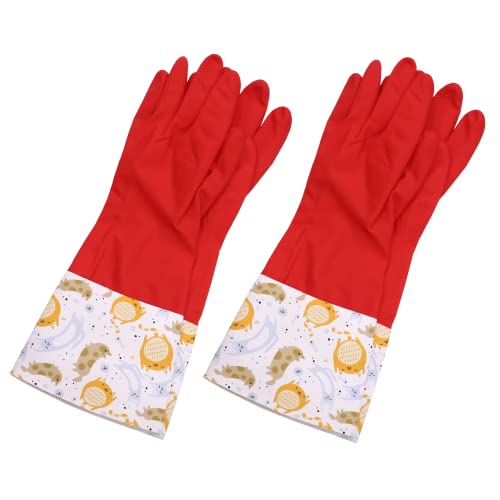Myungjin Fleece-Lined, Flock Lining, Insulated Medium Cuff, Reusable Waterproof Household Dishwashing Non-Slip Cleaning Latex Rubber Gloves (2 Pairs)