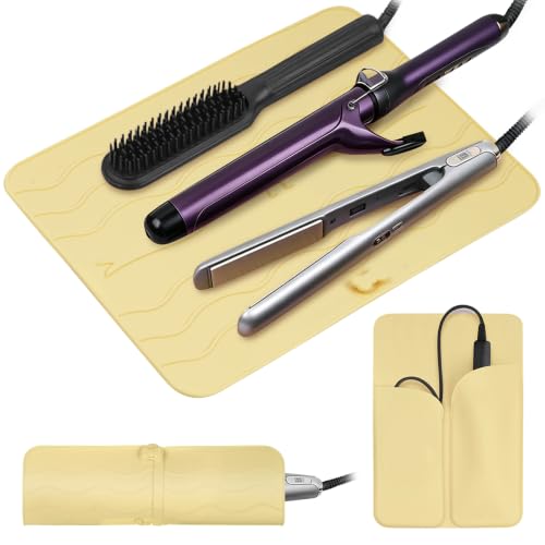 Silicone Mat for Hair Tools, Compatible with Curling Iron &Flat Iron,Yellow - color: Yellow