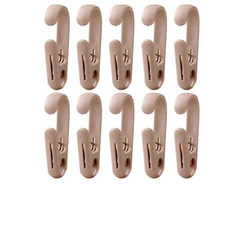 10Pcs Laundry Hooks with Clips Hanger Closet Organizer Clamps Hanging Socks Boot Bras Towels Shower Pegs for Bathroom Wardrobe Kitchen Office Holders Clothes Pins Heavy Duty Outdoor, Brown - color: Light Brown