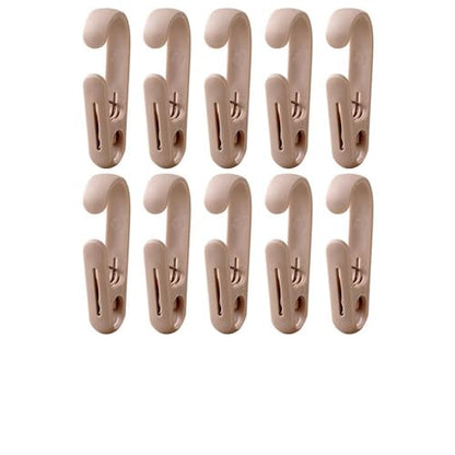 10Pcs Laundry Hooks with Clips Hanger Closet Organizer Clamps Hanging Socks Boot Bras Towels Shower Pegs for Bathroom Wardrobe Kitchen Office Holders Clothes Pins Heavy Duty Outdoor, Brown - color: Light Brown