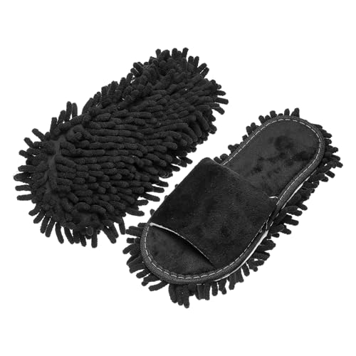 uxcell Microfiber Mop Slippers, Chenille Detachable Mop Shoes Washable Reusable House Slippers for Floor Cleaning Office Home Use Women Men, Large Size 11.2", Black - color: Black, size: 11.2"