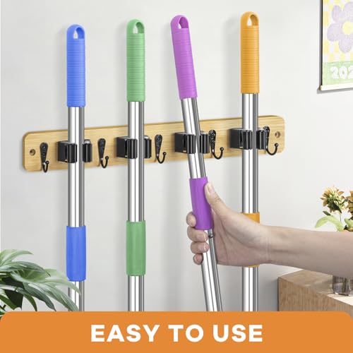 IMILLET Broom Holder Wall Mount, Rustic Broom Hanger for Laundry Room - color: Light Wood 2