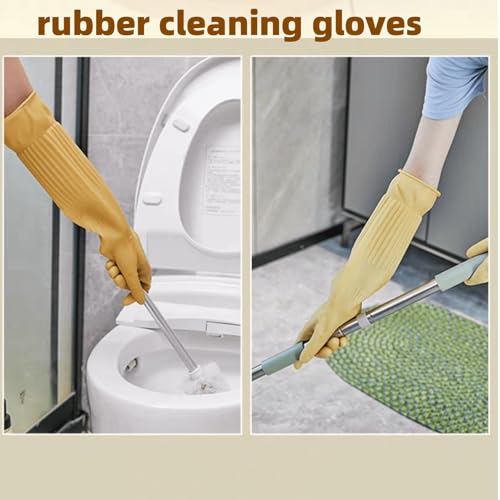 Household Cleaning 18inch Kitchen Dishwashing Rubber Gloves - color: Latex Color, size: Large