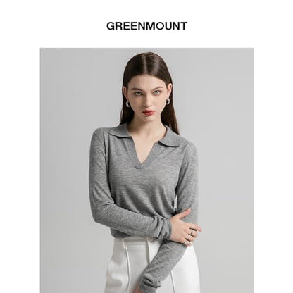 GreenMount Women's Deep V-Polo Casual Loose Cashmere Sweater Pullover Lapel Long Sleeve for Women Keep 37.5° Warm - color: Lightgrey(spring/Summer), size: Small