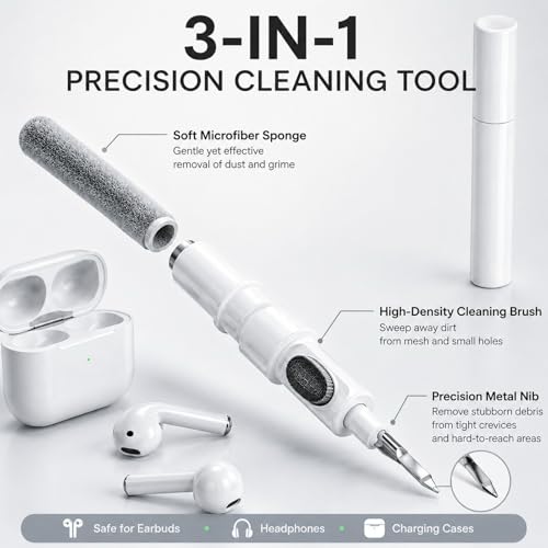 3 Pack Multi-Function Cleaning Kit with Soft Brush, Portable Cleaning Tools for Earbuds, Charging Cases, Keyboards, Phones & Small Electronics