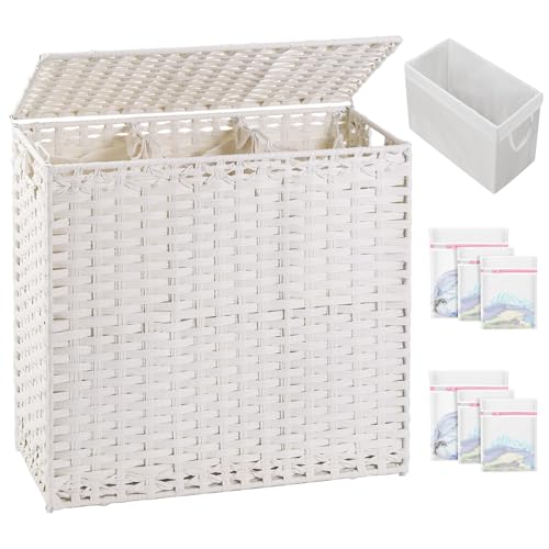 SETVSON Laundry Hamper with Lid Laundry Basket 132 L PE Rattan, White - color: White, size: 35.0 Gal