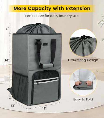 Vorspack Laundry Backpack with Shoulder Straps, Extra Large Hamper, Grey - color: Grey, size: Large