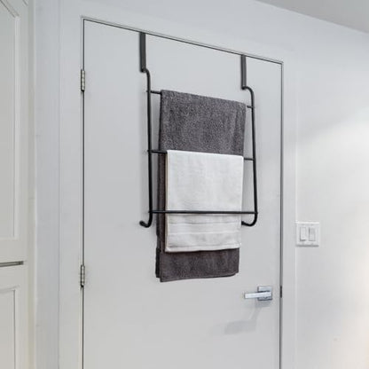 MyGift 3 Tier Over Door Bathroom Towel Rack Matte Black Metal Holder - color: Metal Black