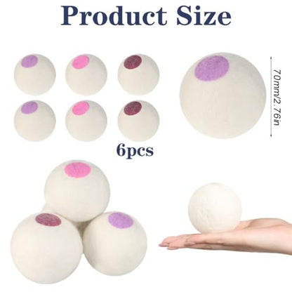 Wool Dryer Balls 6PCS Pure Organic Laundry Wool Tumble Dryer Ball Reusable Natural Fabric Softener Reduce Wrinkles and Drying Time