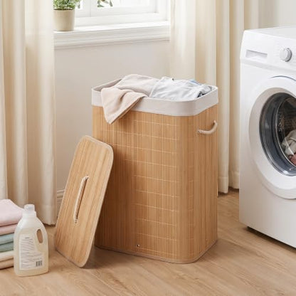 Giantex Bamboo Laundry Hamper with Lid, Removable Liner & Portable Handles - color: Light Tan