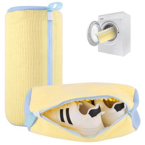 Dntorx 2 PCS Shoe Washing Machine Bags for Washer and Dryer with Outer Mesh - color: Yellow+Blue (with Outer Mesh)