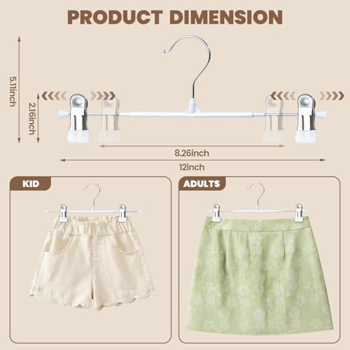 HUADYMEET 12 Inch Heavy Duty Pants Skirt Hangers with Clips,White,30 Pack - color: White, size: 12 Inch