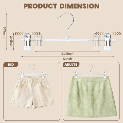 HUADYMEET 12 Inch Heavy Duty Pants Skirt Hangers with Clips,White,30 Pack - color: White, size: 12 Inch