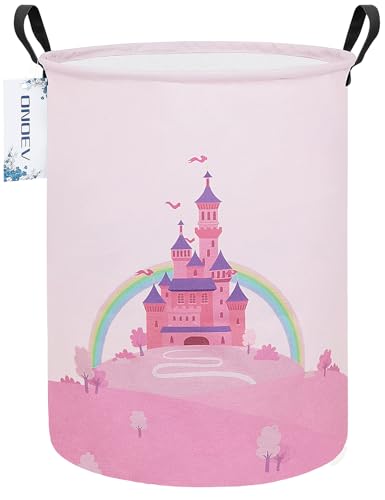 Round Foldable Pink Fairy Castle Laundry Hamper for Teens and Young Adults - color: Round Pink Castle