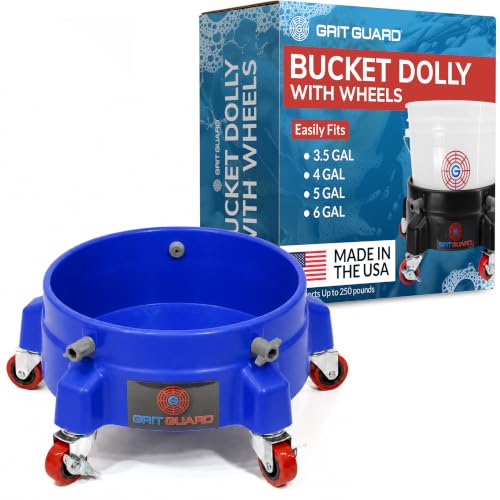 GRIT GUARD Bucket Dolly with Wheels - Rolling Detailing Wash Bucket with 5 Wheels and 2 Locking Casters Compatible with 2.5, 4, 5 and 6 Gallon Buckets (Blue, 2" Red Casters) - Made in the USA - color: Blue, size: 2" Red Casters