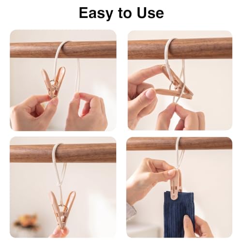MtBoi Windproof Clothes Pins with Hanging Ropes, Heavy Duty Plastic Laundry Clips for Clothesline Drying, Multi-Purpose Closet Organizer for Baby Socks, Boots, Crafts (15, Mixed) - color: Mixed