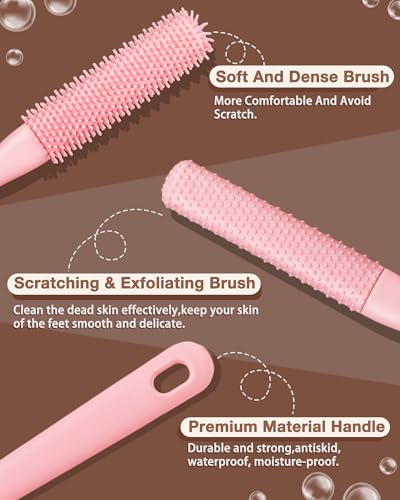4 Pack Toe Cleaning Brush Set,Long Handle Bath Toe Brush Scrubber Bathroom for Seniors Elderly Men and Women (Pink) - color: Pink