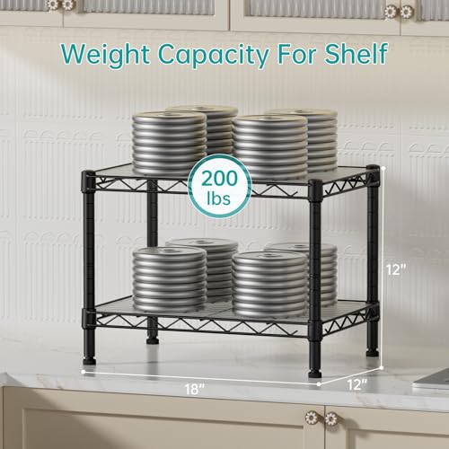 SINGAYE Small Shelves Kitchen Storage Shelf Wire Shelving Metal Adjustable - color: Black, size: 2 Tier 11.6"Dx17.6"Wx12"H