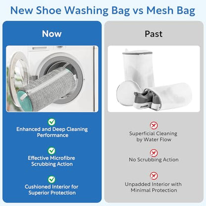 Shoe Bag for Washing Machine, Sneaker Cleaning Bag 2 PCS Set Grey, Fluffy Fiber Inside, Large Size Shoe Washing Machine Bag, 360 Laundry Bag for Tennis Gym Running Trainers Hiking