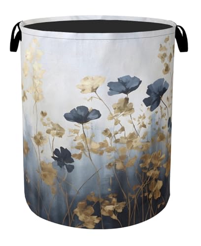 Blue Flowers Laundry Basket - Extra Large Foldable Laundry Hamper with Handles, Washable Storage Bin for Bathroom/Laundry/Bedroom/Dorm - color: Blue Luxury Flowers