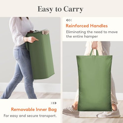 Lifewit Slim Laundry Basket with Lid and Removable Bag, 65L, Green - color: Green, size: 65L