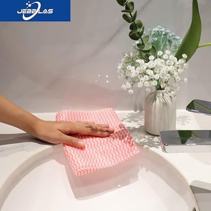 JEBBLAS Handi Wipes Reusable Cloths Dry Cleaning Cloths Dish Towel Kitchen Towel Handy Cleaning Wipes,Pack of 50, Red - color: Red