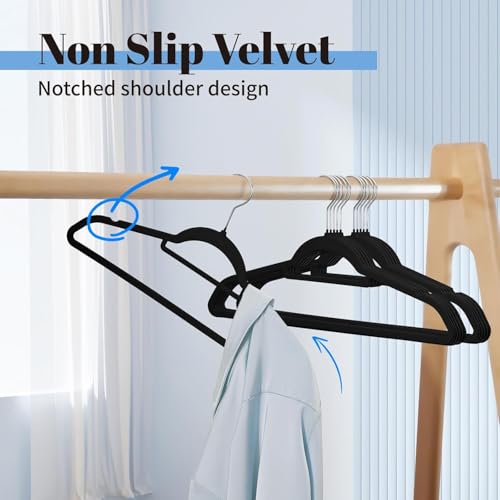 Smartor Black Velvet Hangers 120 Pack, Non-Slip Clothes Hanger with Tie Bar - color: Black With Tie Bar, size: 120 Pack
