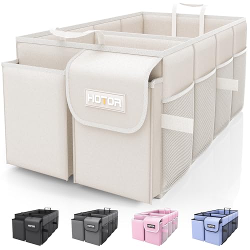 HOTOR Trunk Organizer - Foldable Car Organizer for SUVs & Sedans Storage - color: Beige, size: Medium (2 Compartments)